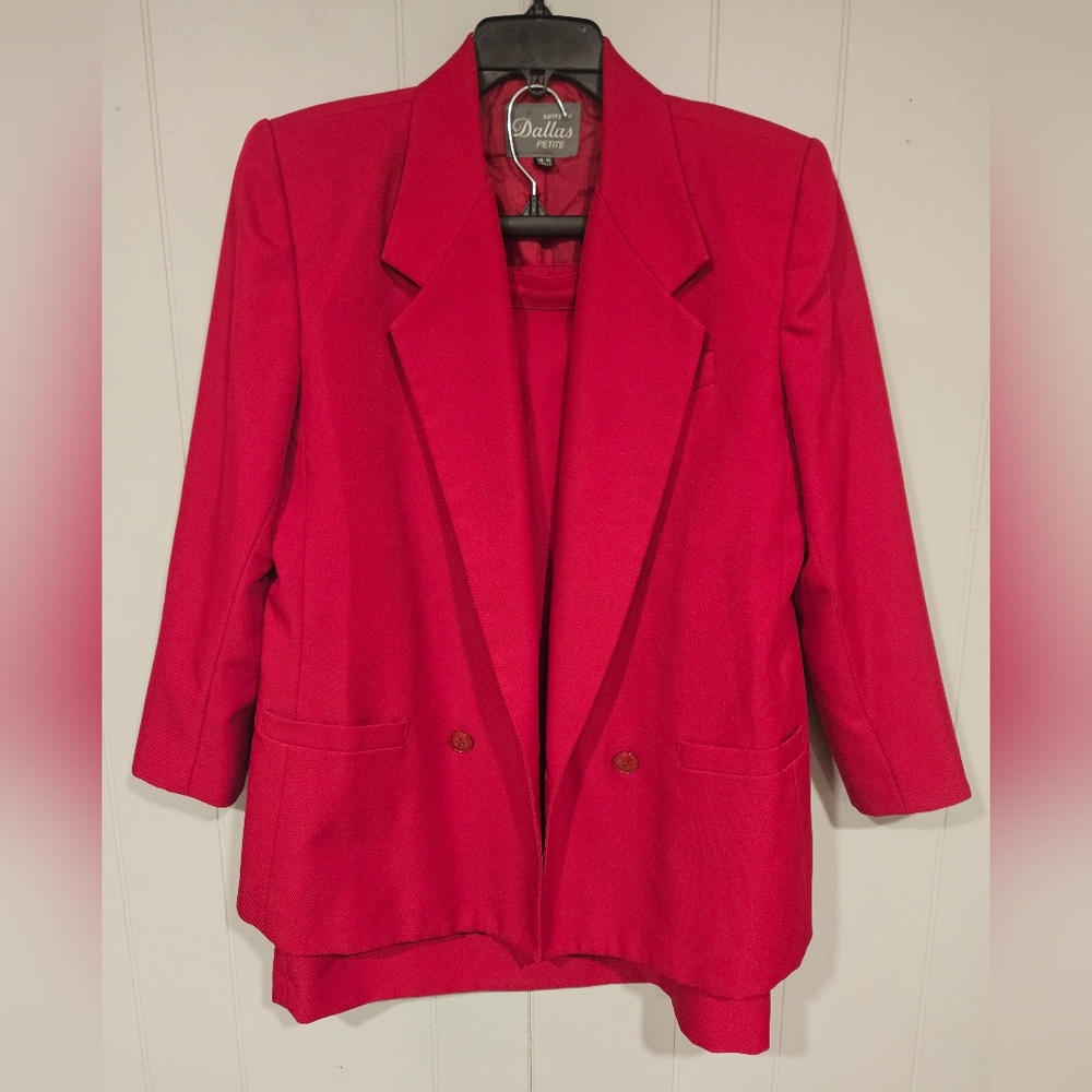 Vintage SUITS BY DALLAS Petite Women's Red Skirt Suit Blazer Retro Office 14/15